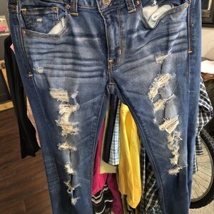 American Eagle Outfitters Ripped Blue Skinny Jeans